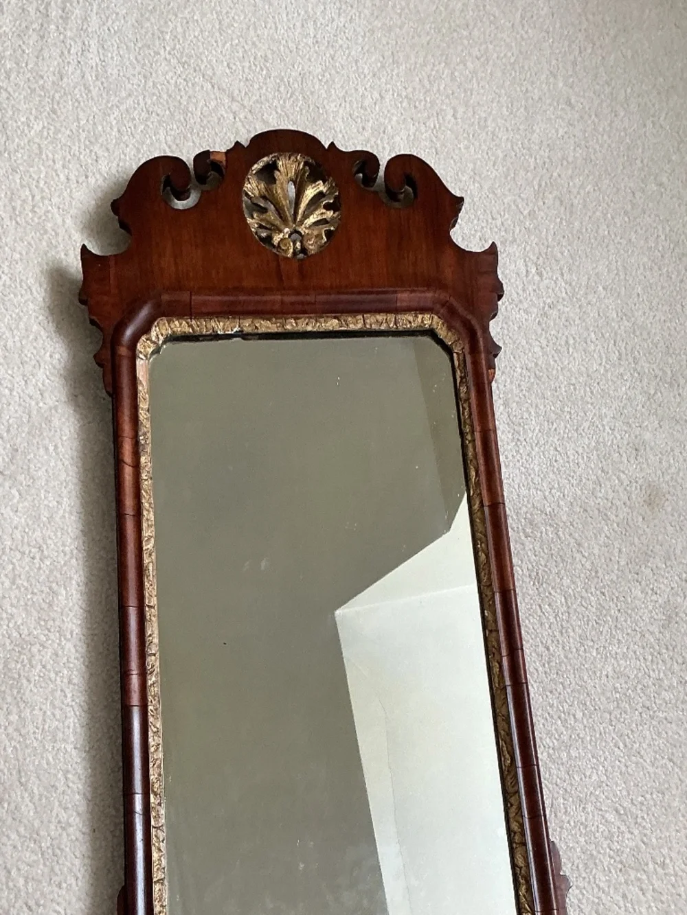 Rare George I Walnut Mirror with Brass Candler Holder